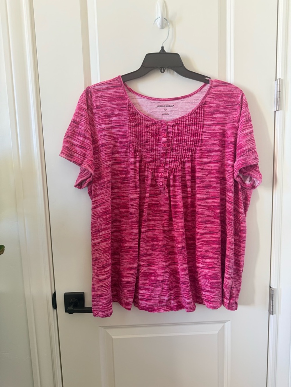 Woman Within Pink Heathered Short-Sleeve Pleated Top